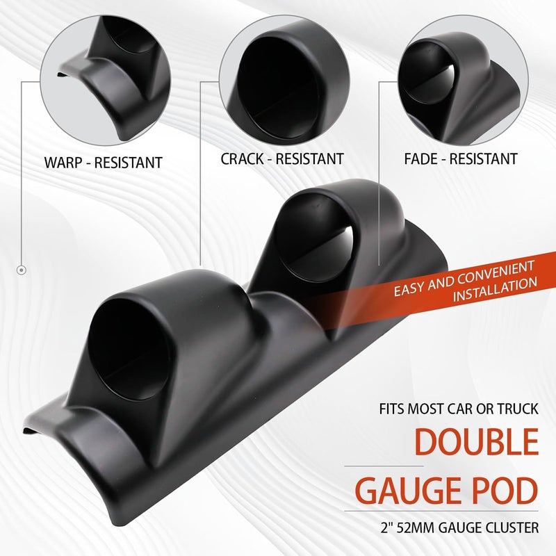 YOMIRACING Universal Black ABS Plastic Double Gauge Pod Holder – Fits Most Car or Truck – 2" 52mm Gauge Cluster - Image 4